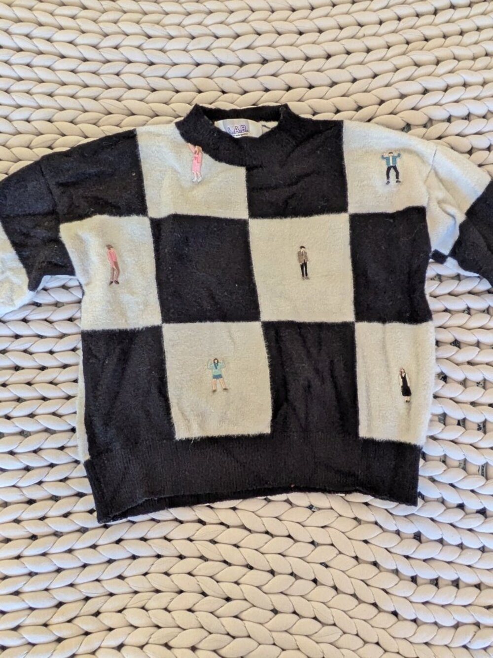 LAB Checkered Knitted Sweater With Embroidery Patches, one size (fits like XS/S) - Picture 9 of 10